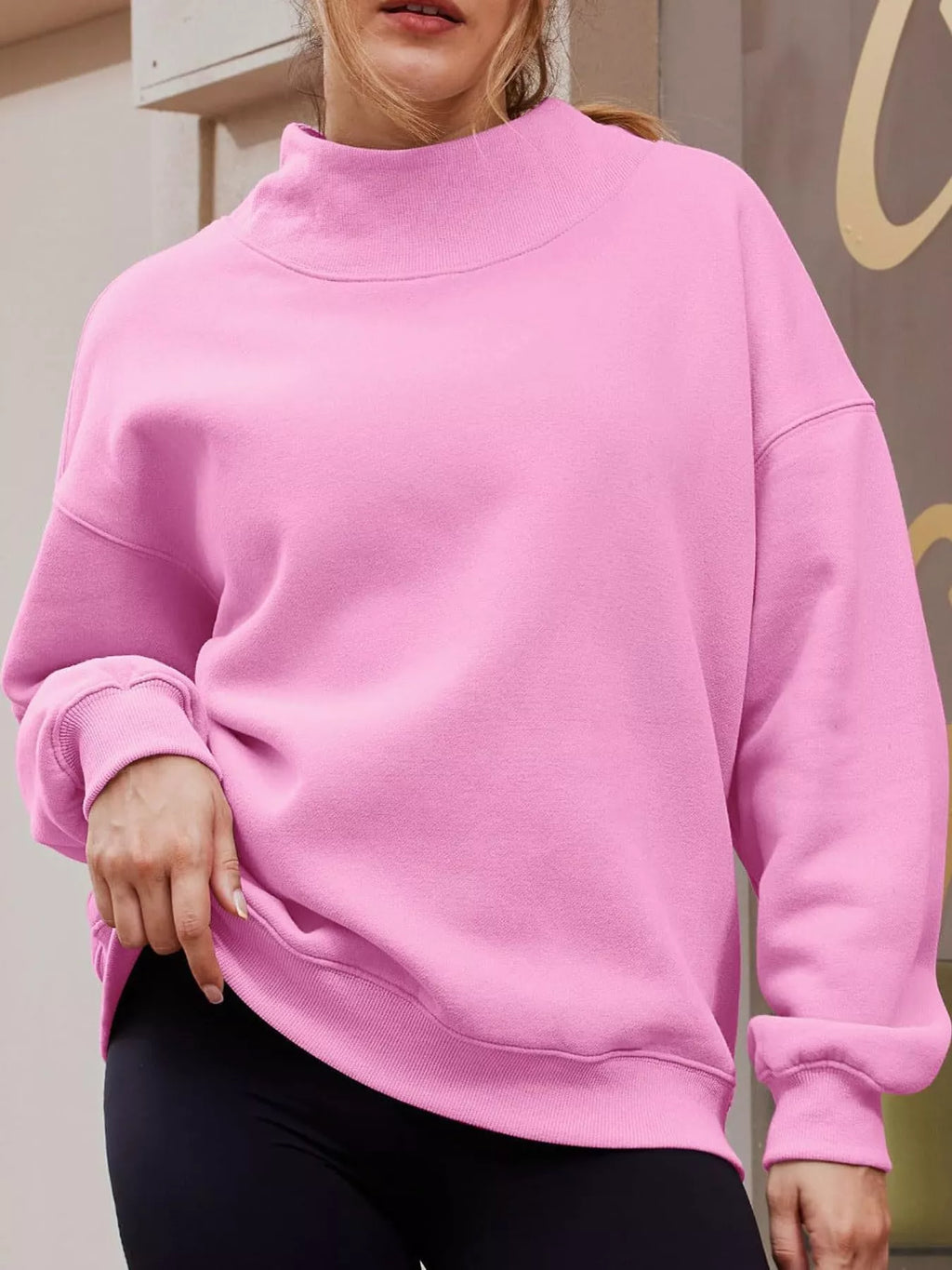 Oversized Mock Neck Long Sleeve Sweatshirt