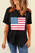 Poly Cotton US Flag Graphic Round Neck T-Shirt