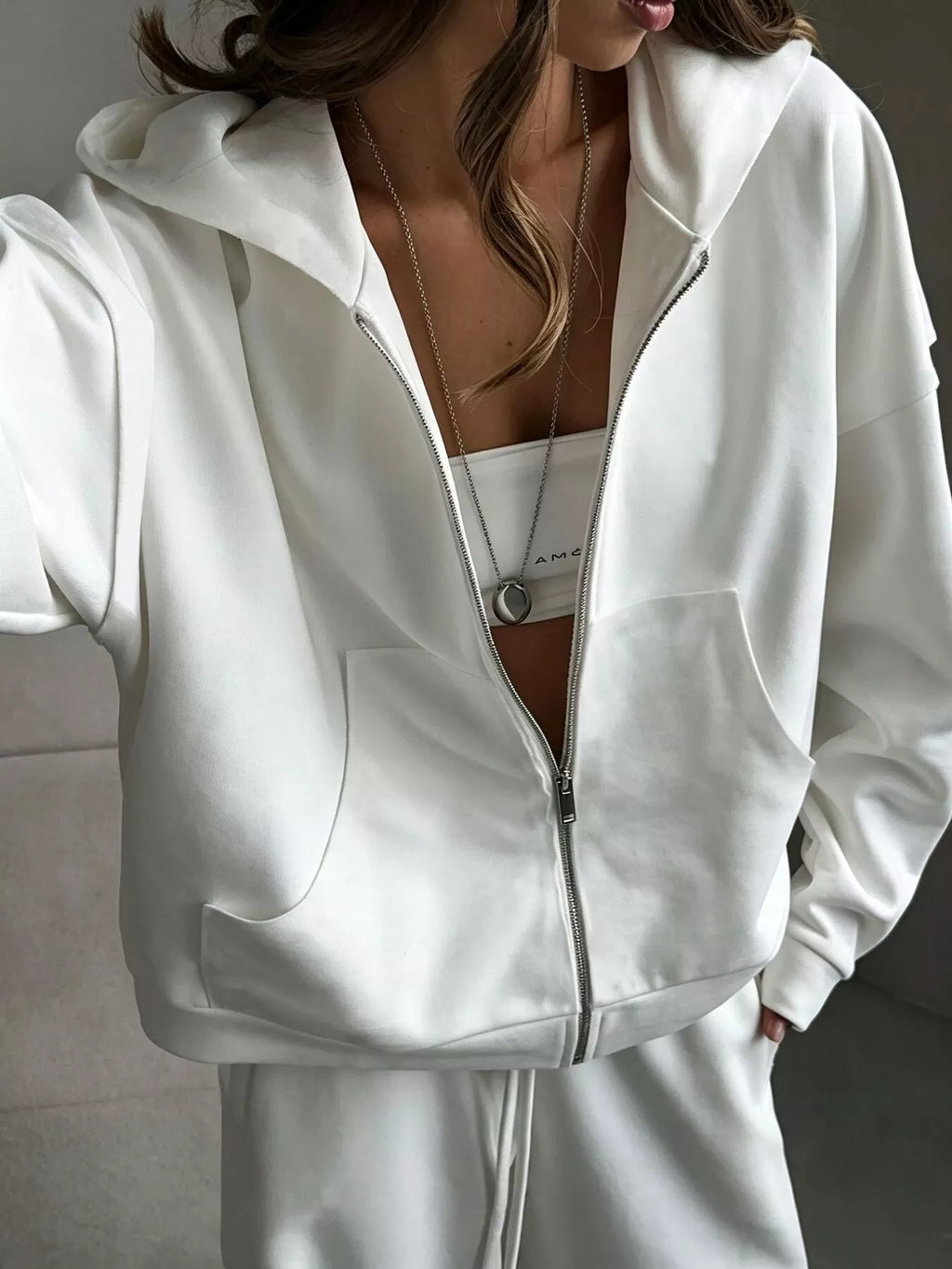 Casual Zip-Up Hoodie and Wide-Leg Sweatpants Set