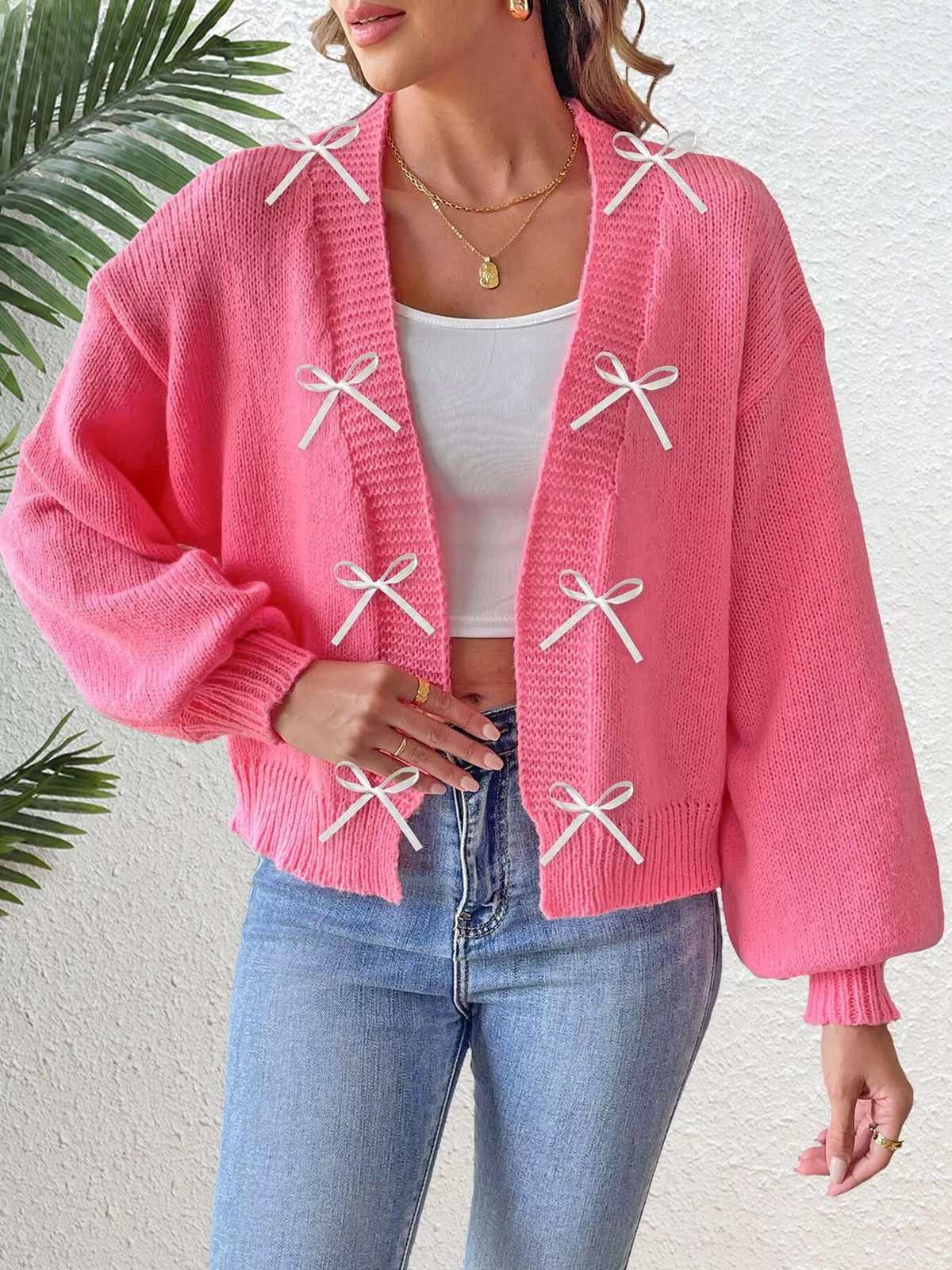 Bow-Tie Open Front Knit Cardigan