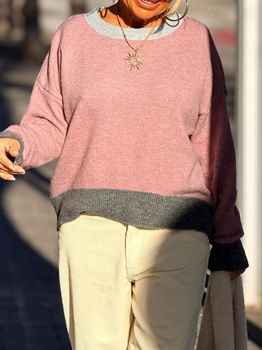 Contrast Trim Crew Neck Sweater