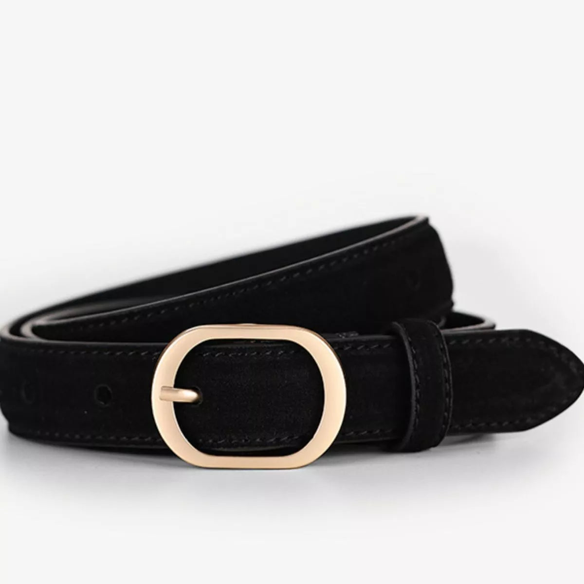 Leather Belt with Golden Buckle
