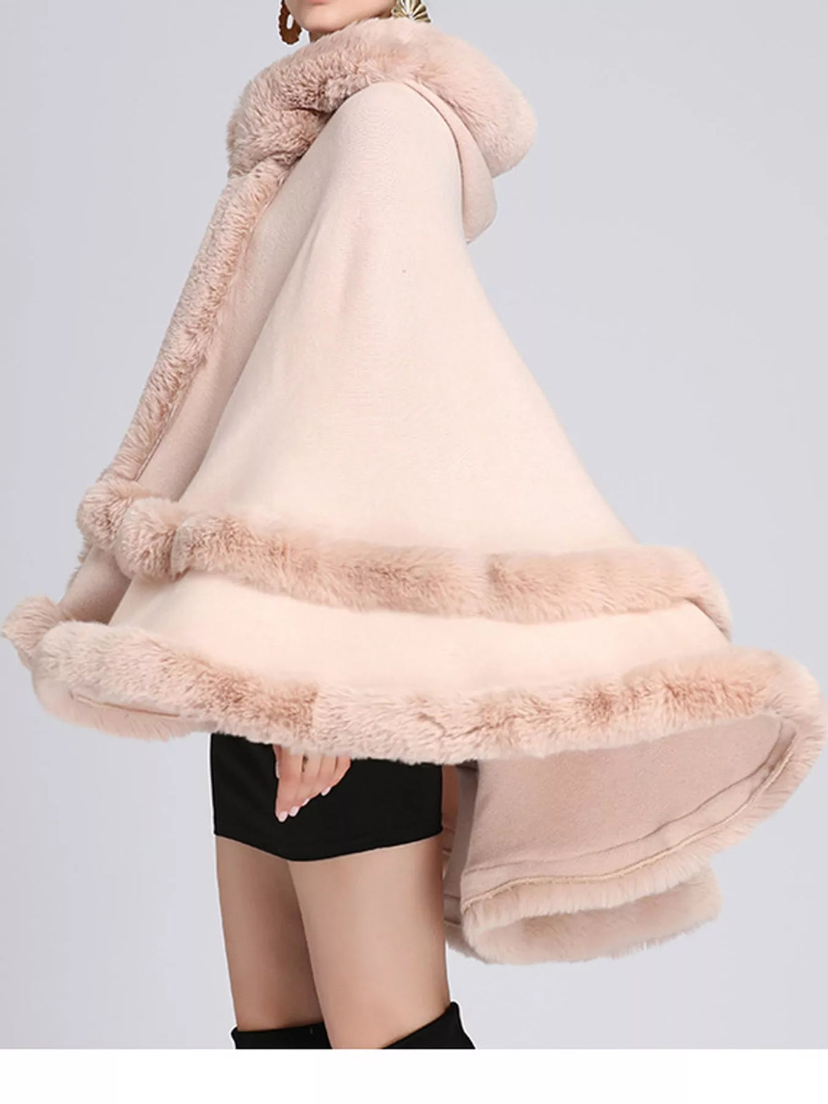 Faux Fur Trimmed Hooded Cape