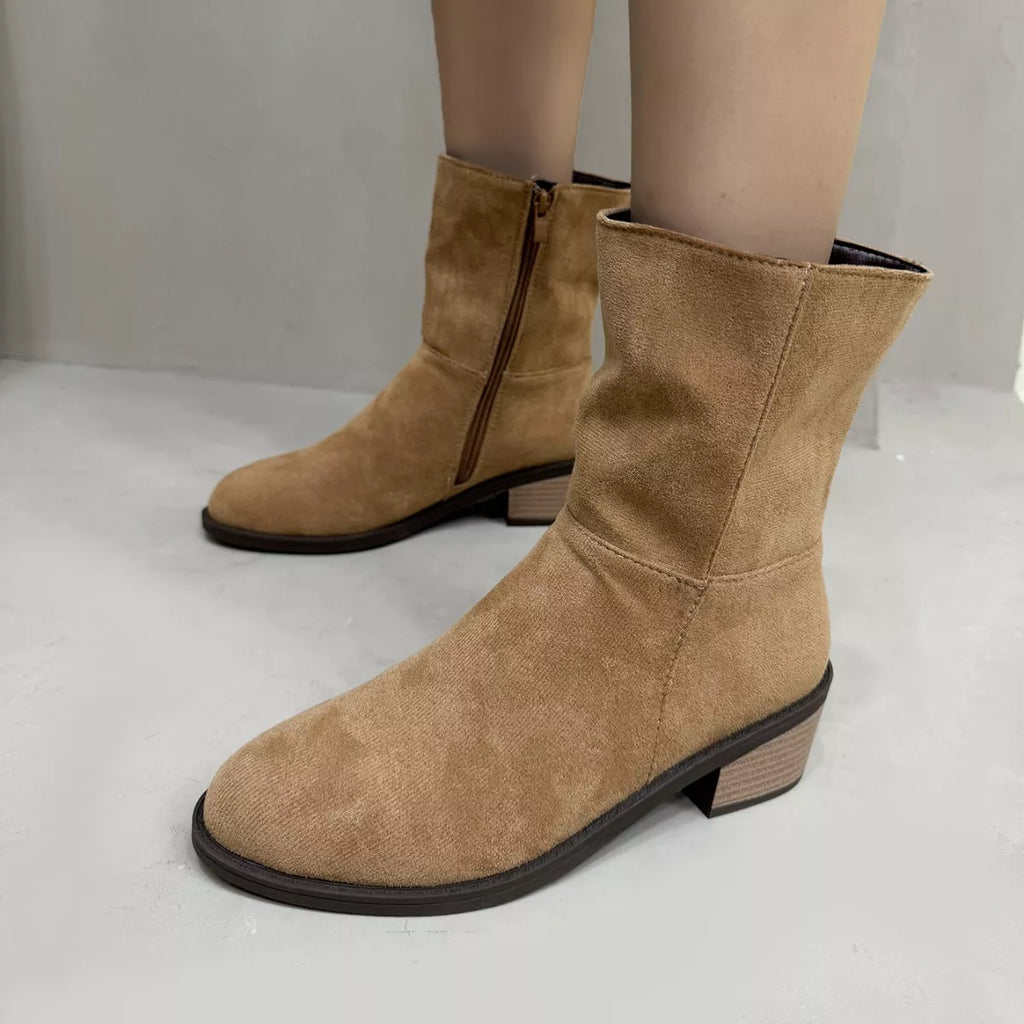Round Toe Block Heels Ankle Boots