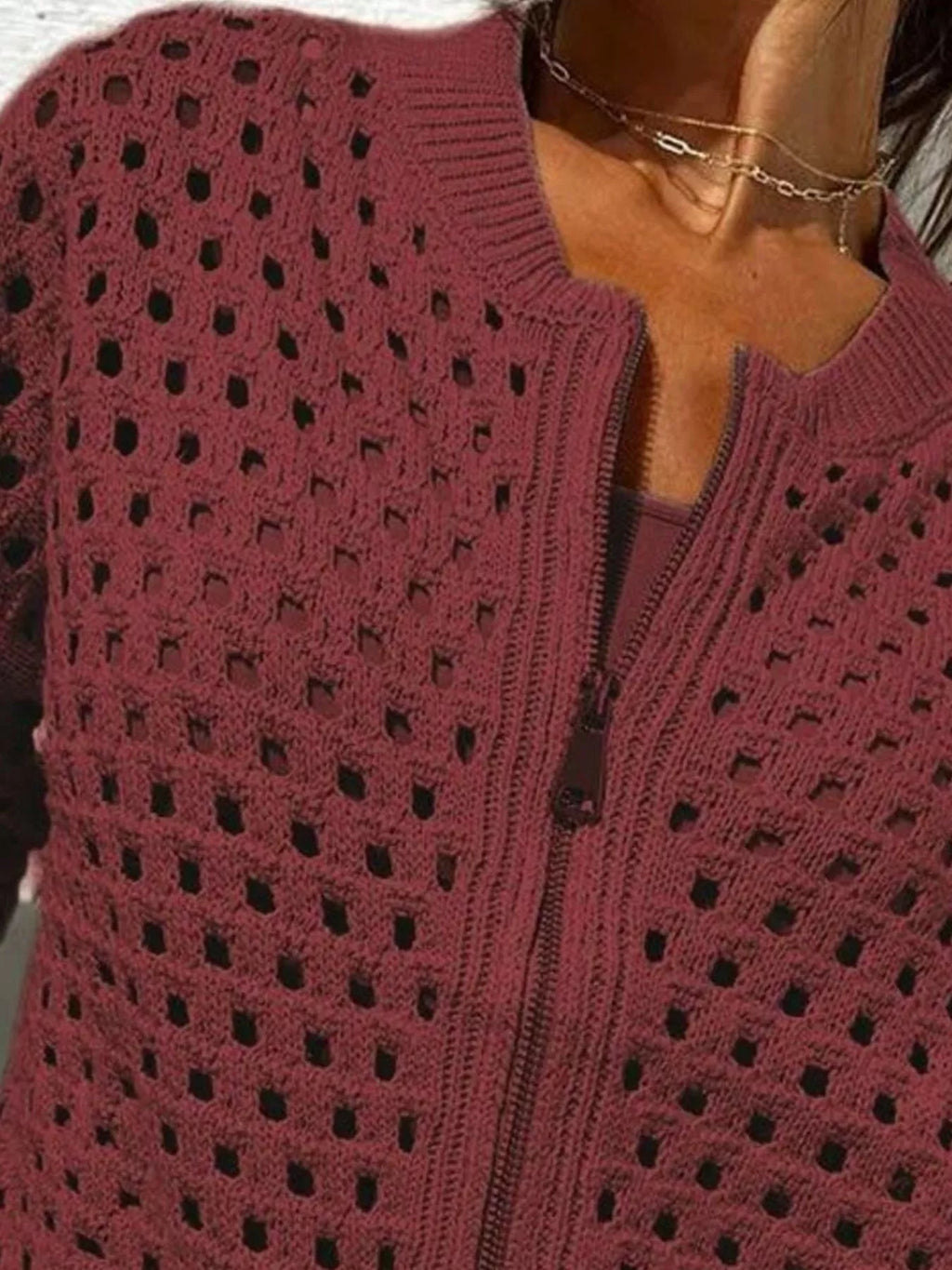 Full Size Crochet Knit Zip-Up Cardigan Plus Size