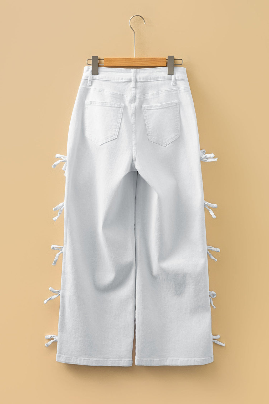 White Bow Knot Side Detail Straight Leg Loose Jeans