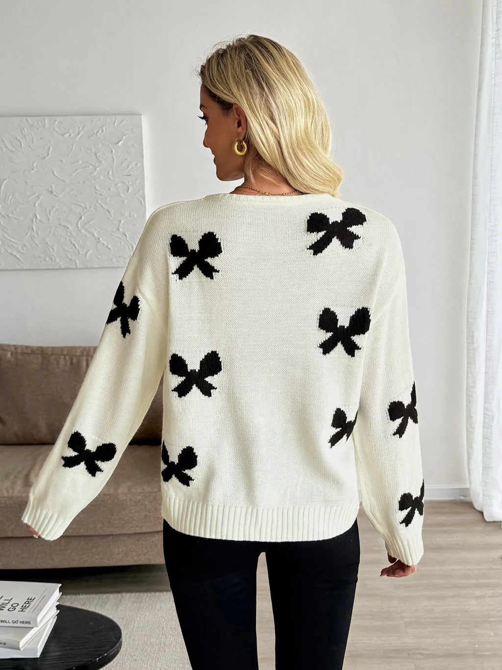 Bow Print Tie-Front Cardigan