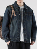 Men's Plus Size Button Up Wash Denim Jacket