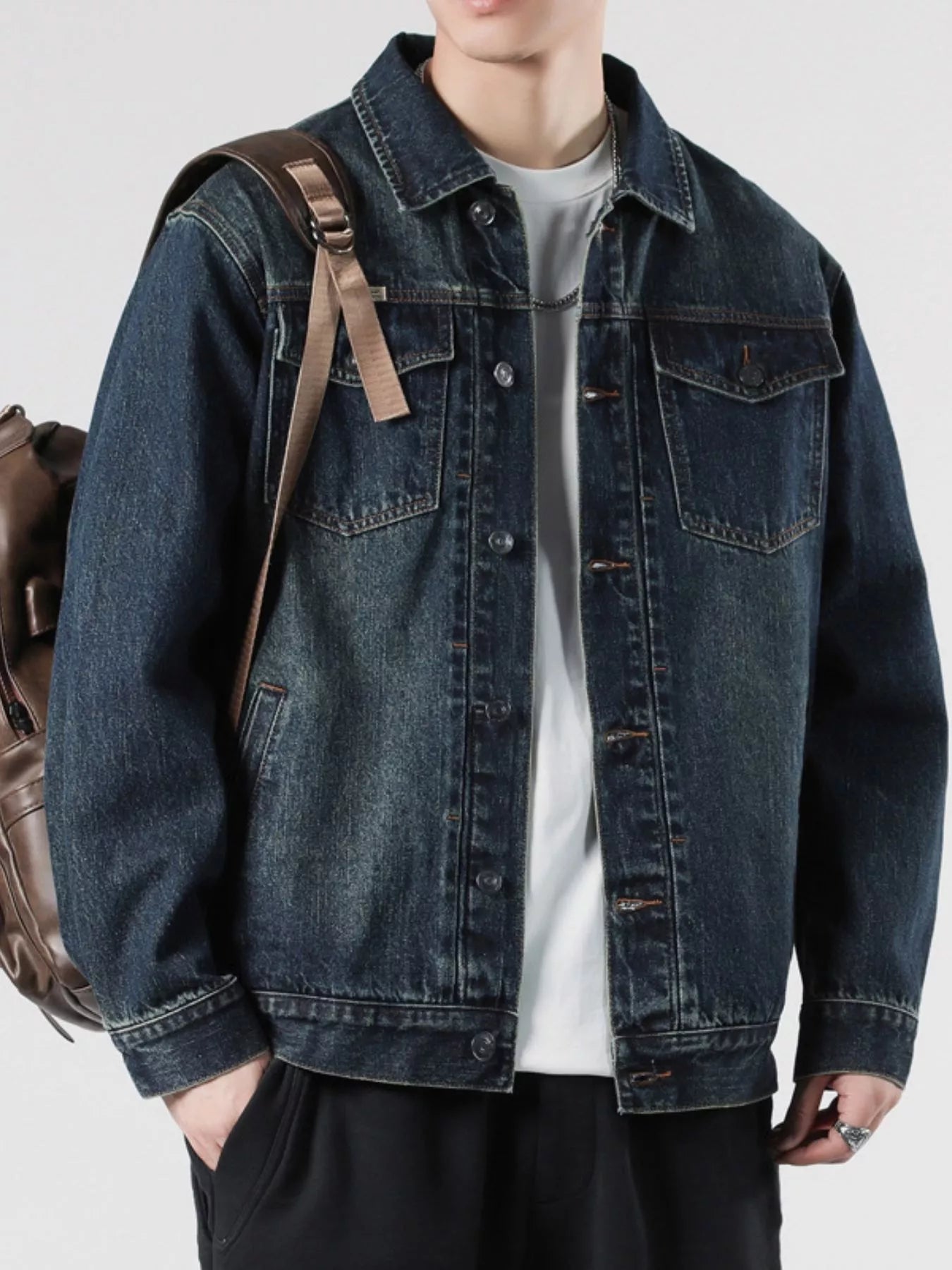Men's Plus Size Button Up Wash Denim Jacket