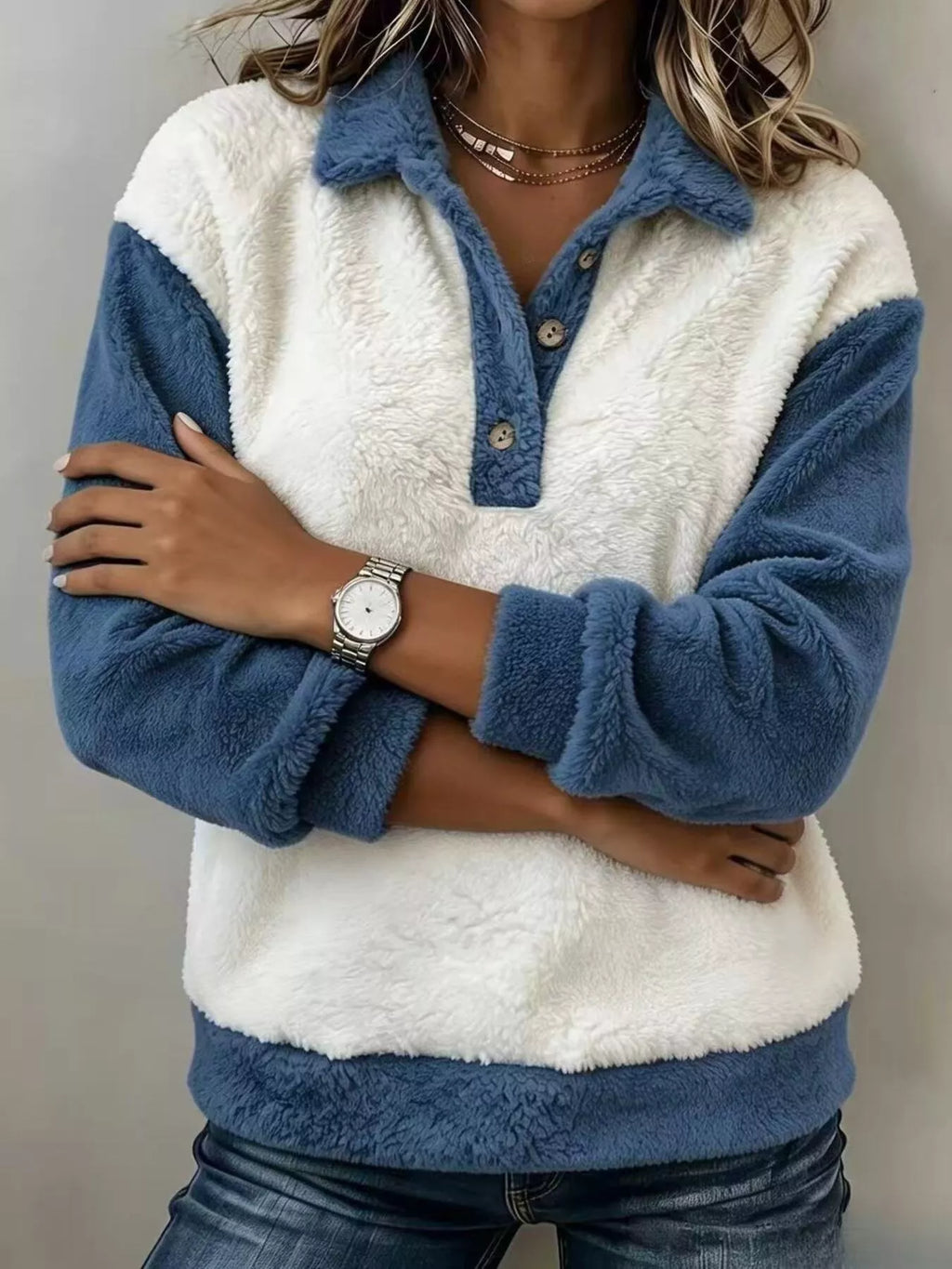 Color-Block Fuzzy Sweatshirt