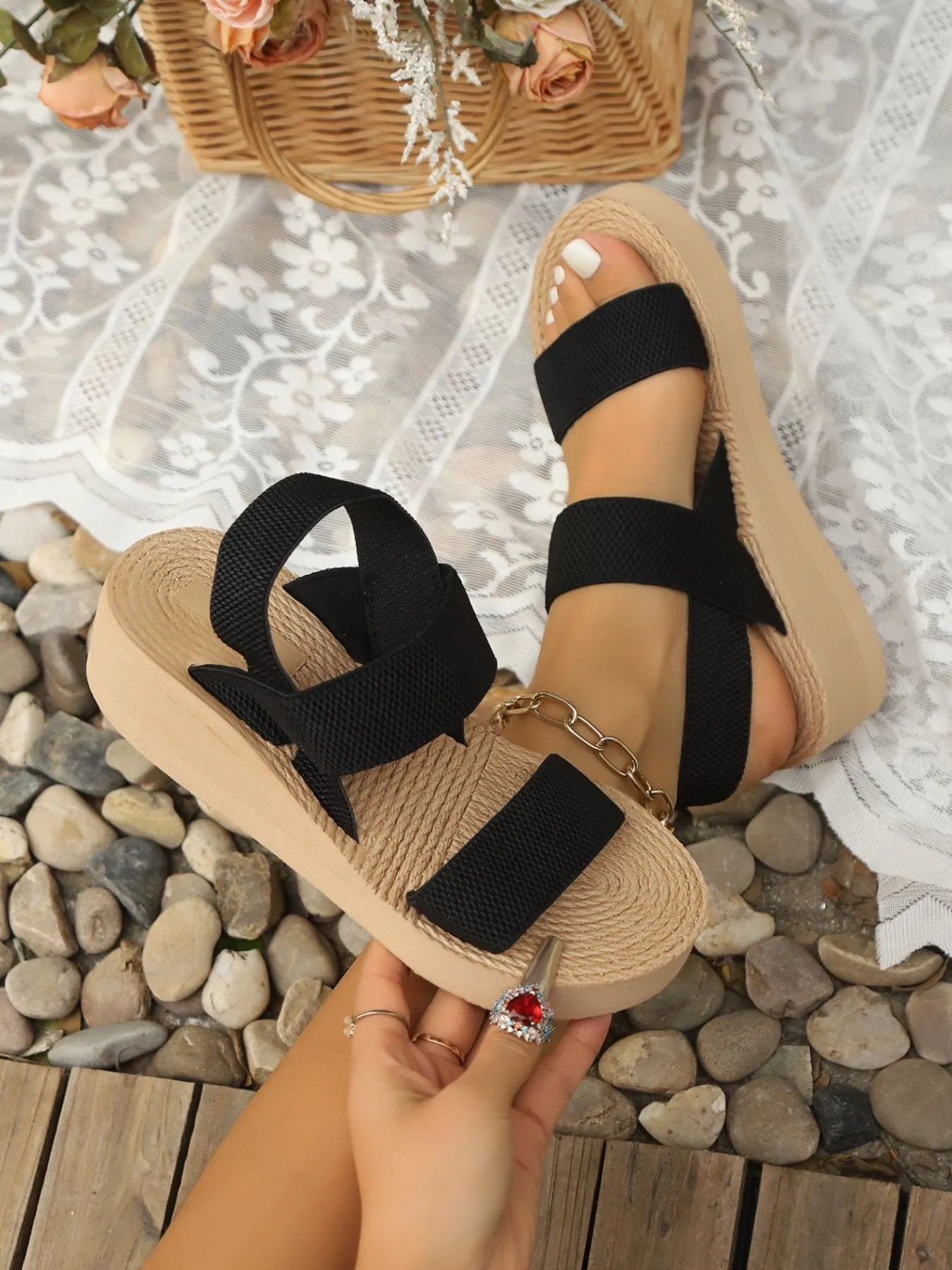 Leopard Open Toe Wedge Sandals