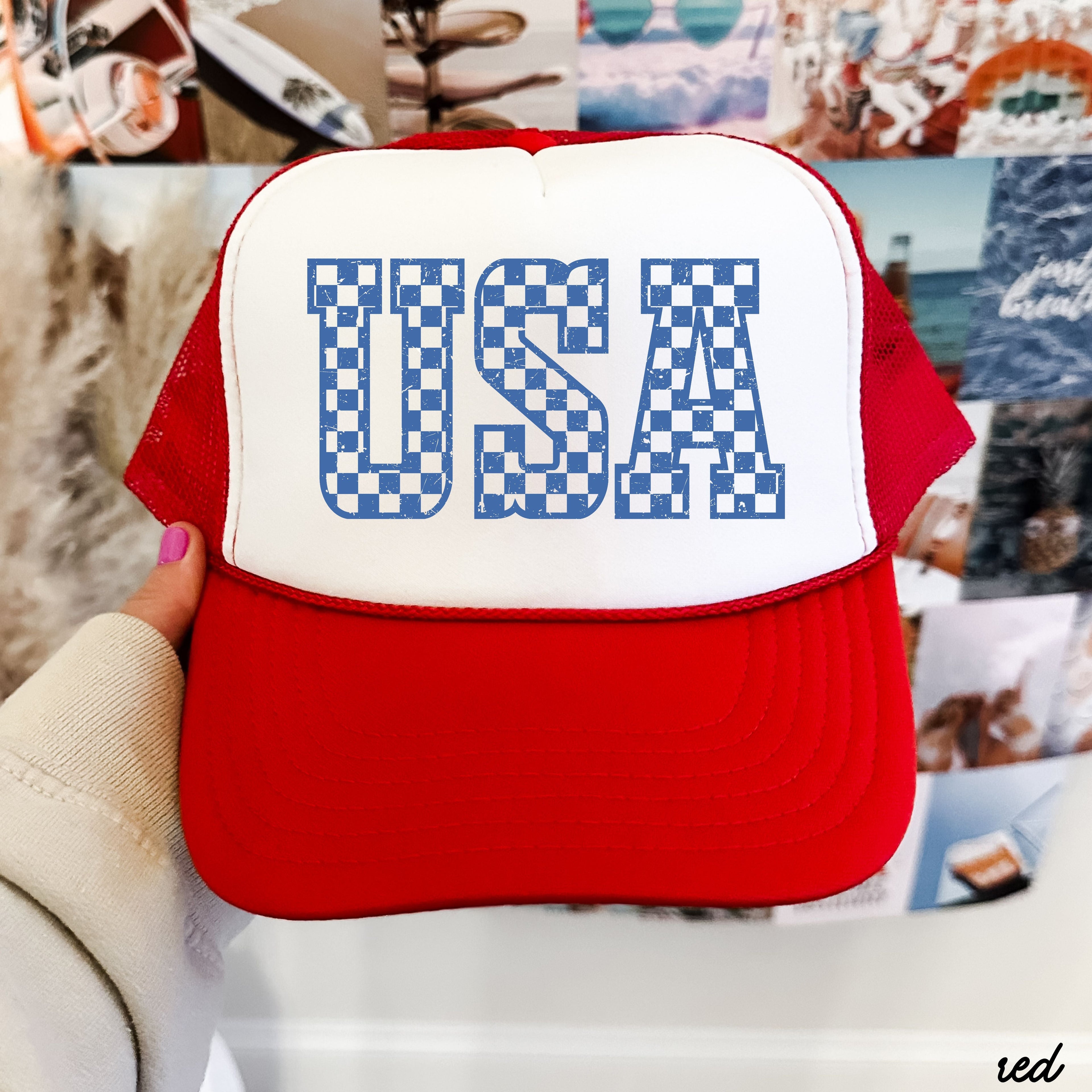 Checkered USA Trucker Hat *9 COLORS
