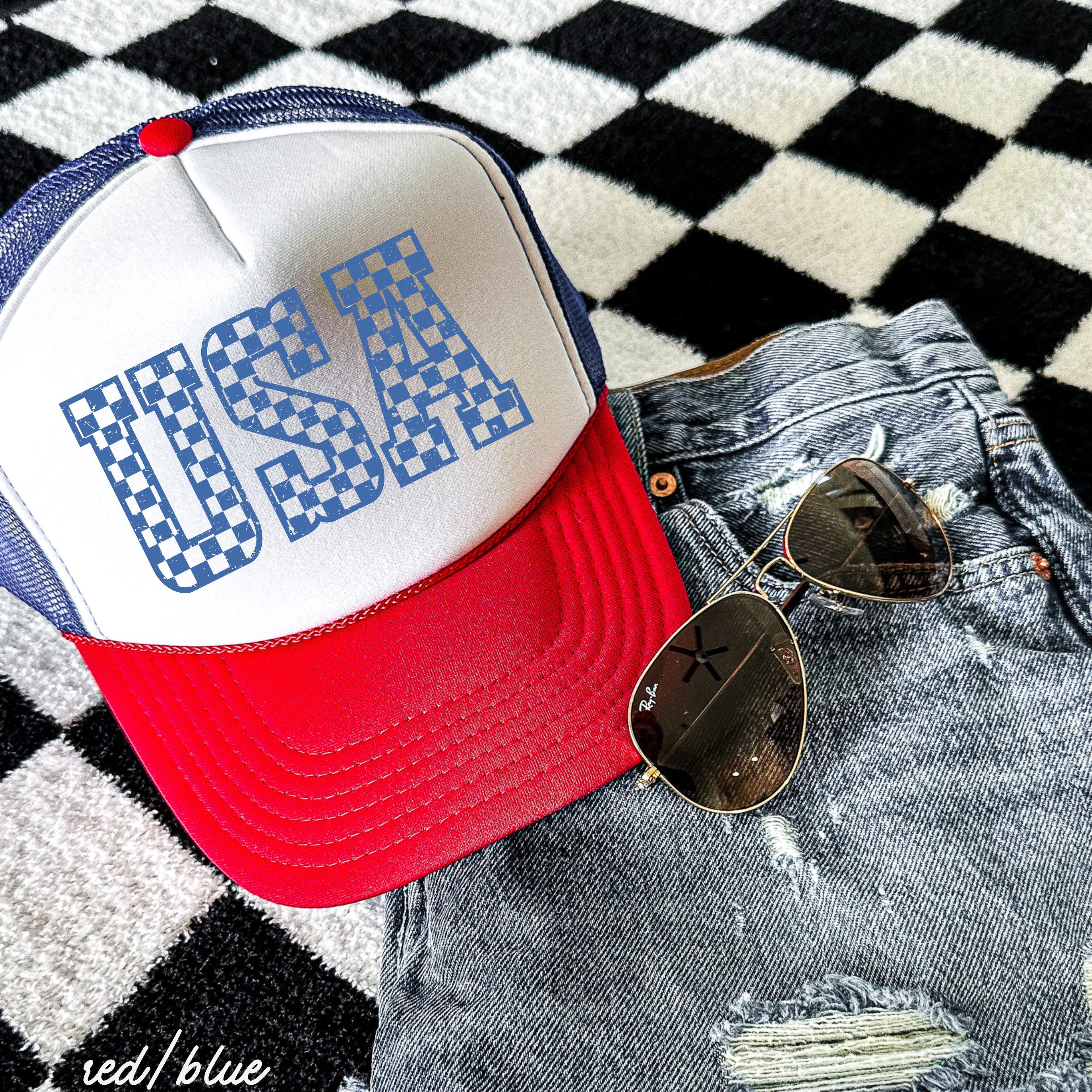 Checkered USA Trucker Hat *9 COLORS