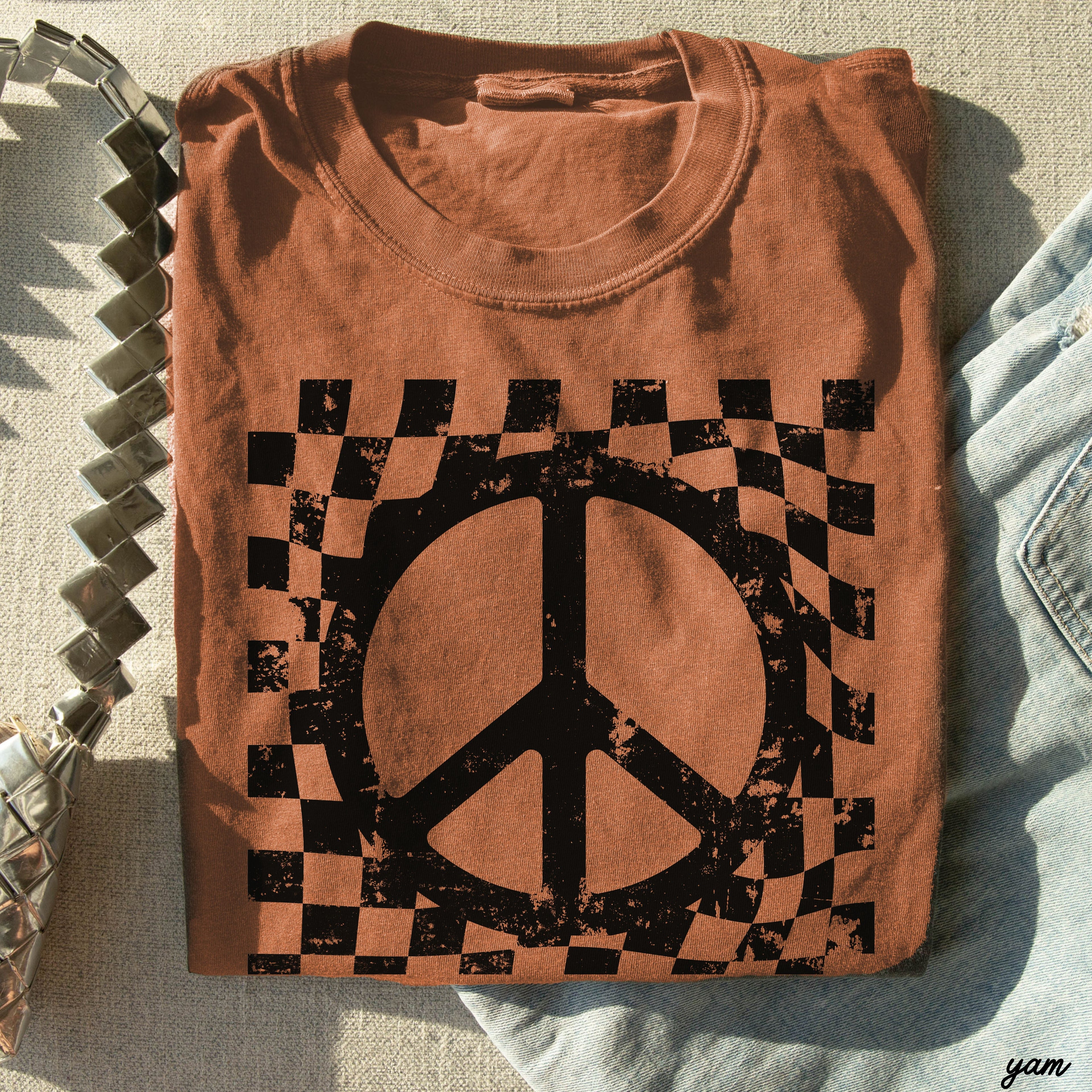 Checkered Peace Sign Tee *12 Colors (S-3X)