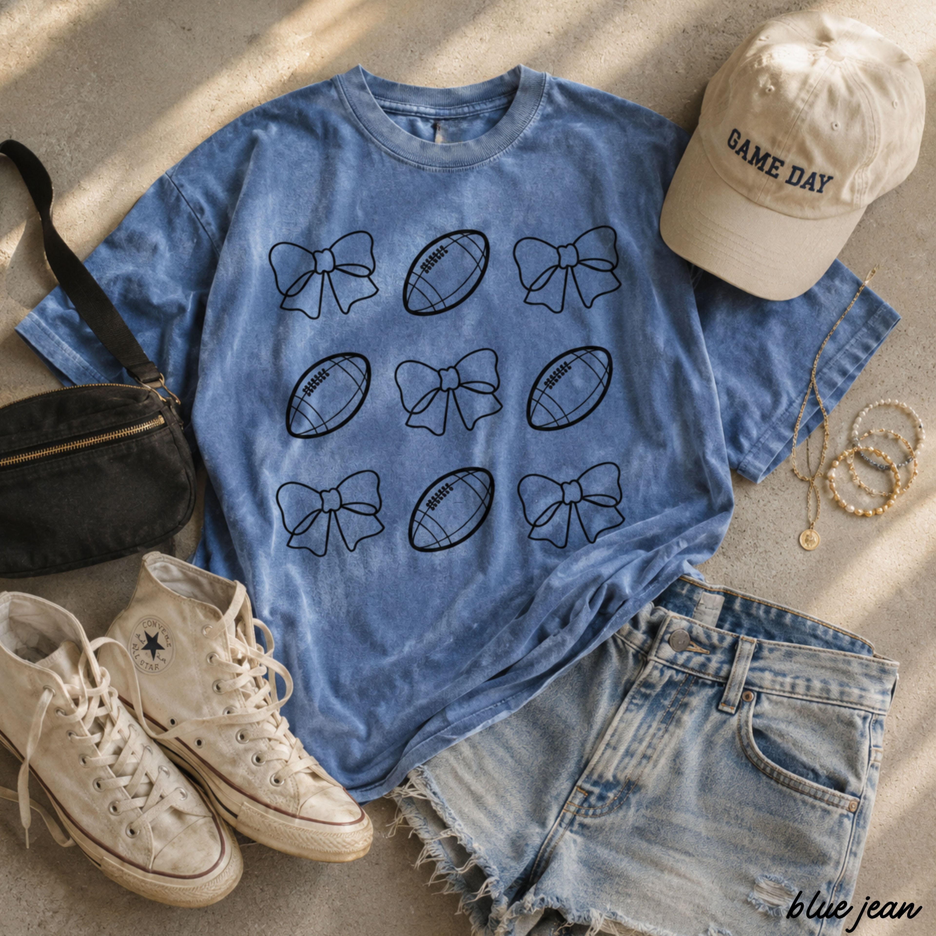 Football Bow Coquette Rows Tee *12 Colors (S-3X)