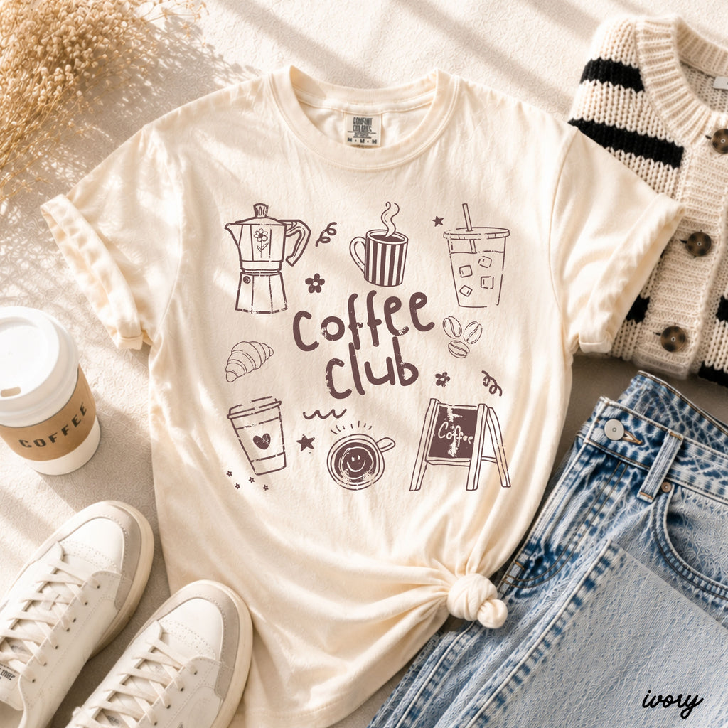 Coffee Club Doodle Tee *16 Colors (S-3X) SC