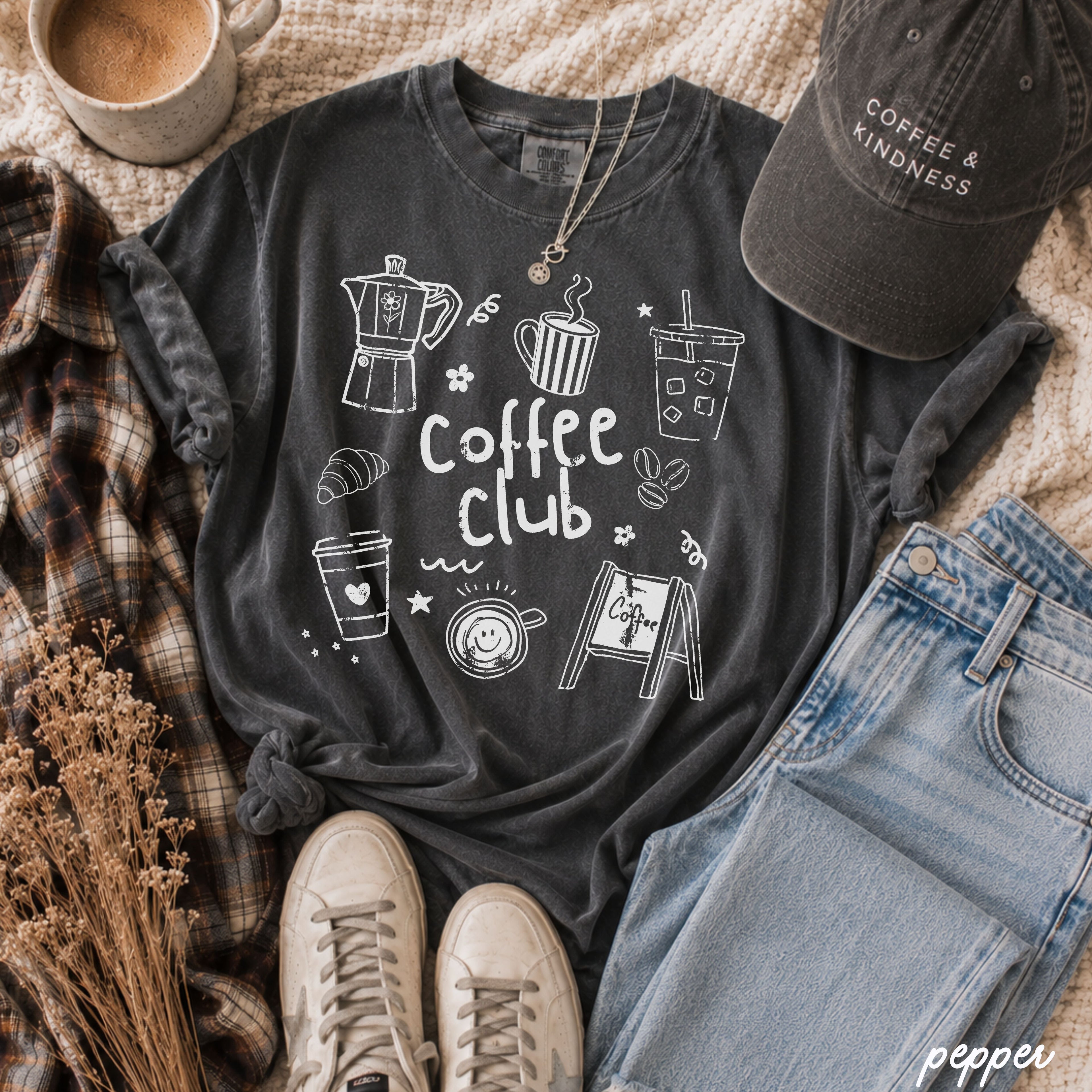 Coffee Club Doodle Tee *16 Colors (S-3X) SC