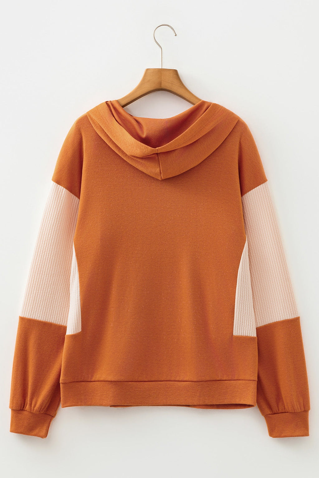 Gold Flame Contrast Color Ribbed Patchwork Crossed Pullover Neck Hoodie