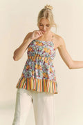 Floral Sleeveless Smocked Top with Ruffle Trim and Back Tie