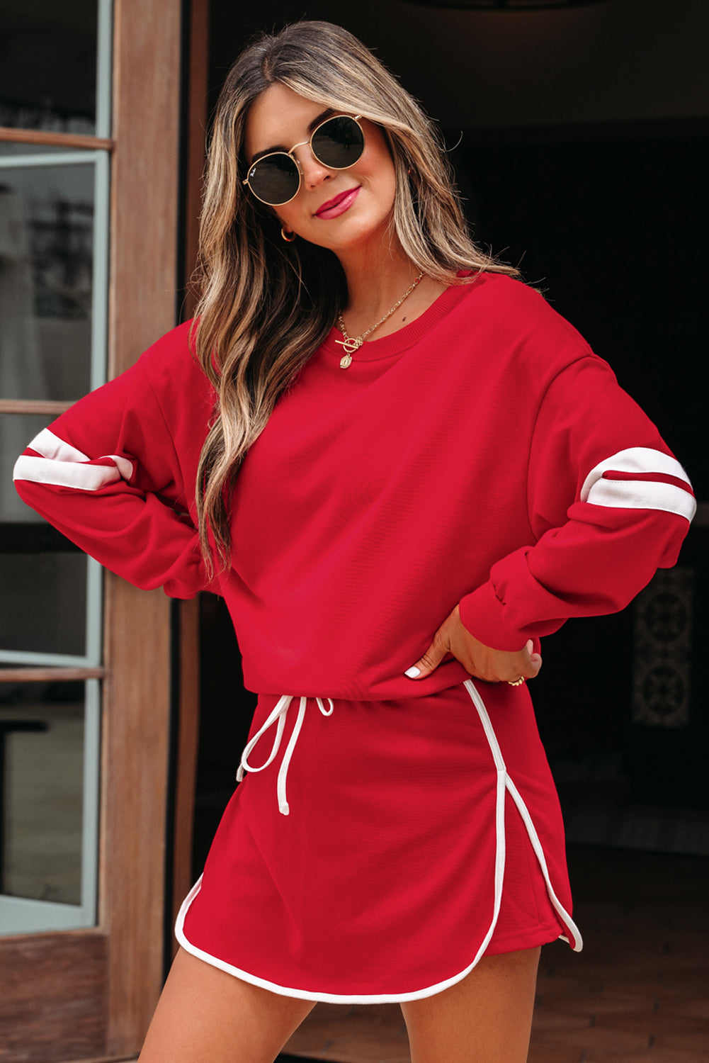 Varsity Stripe Pullover and Mini Skirt Set