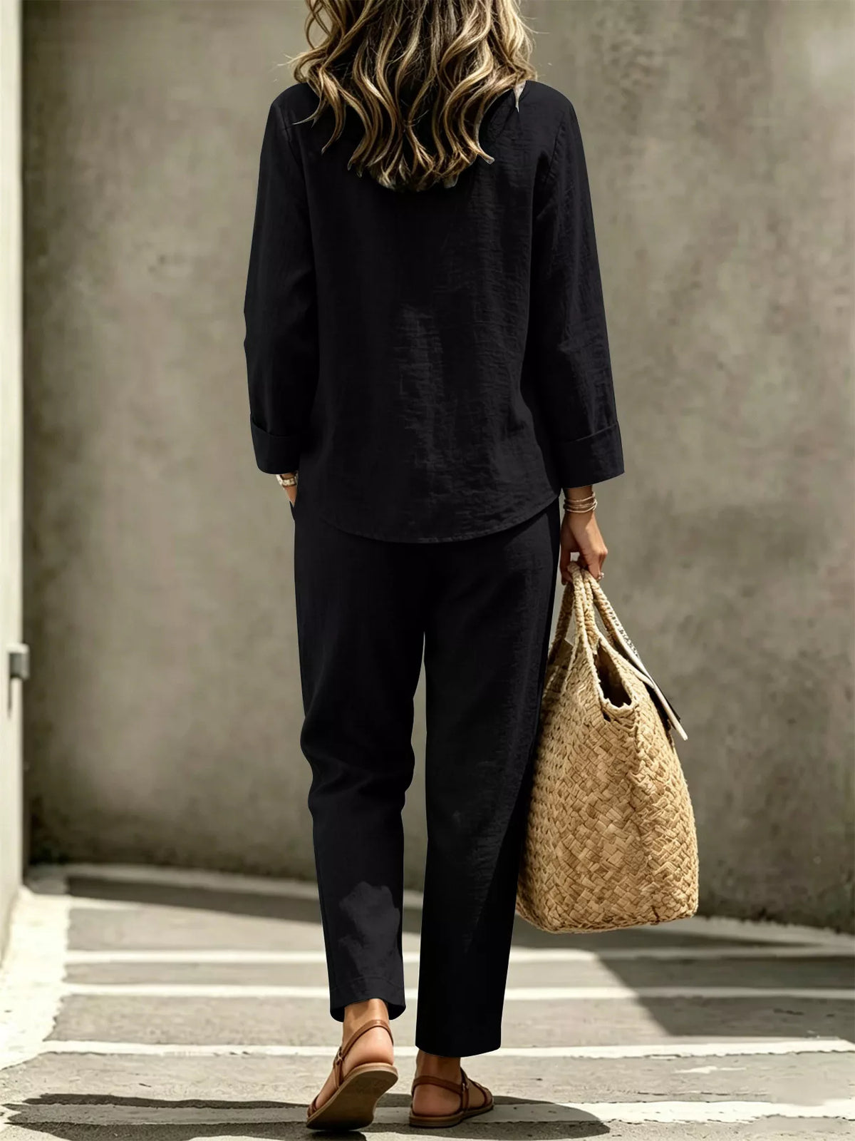 Button Detail Long Sleeve Top and Pants Set