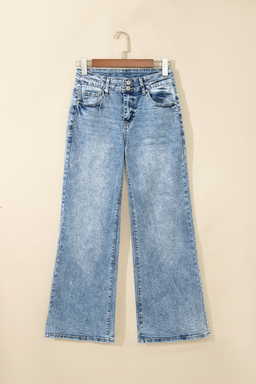 Beau Blue Acid Wash Pocket Detail Flare Jeans