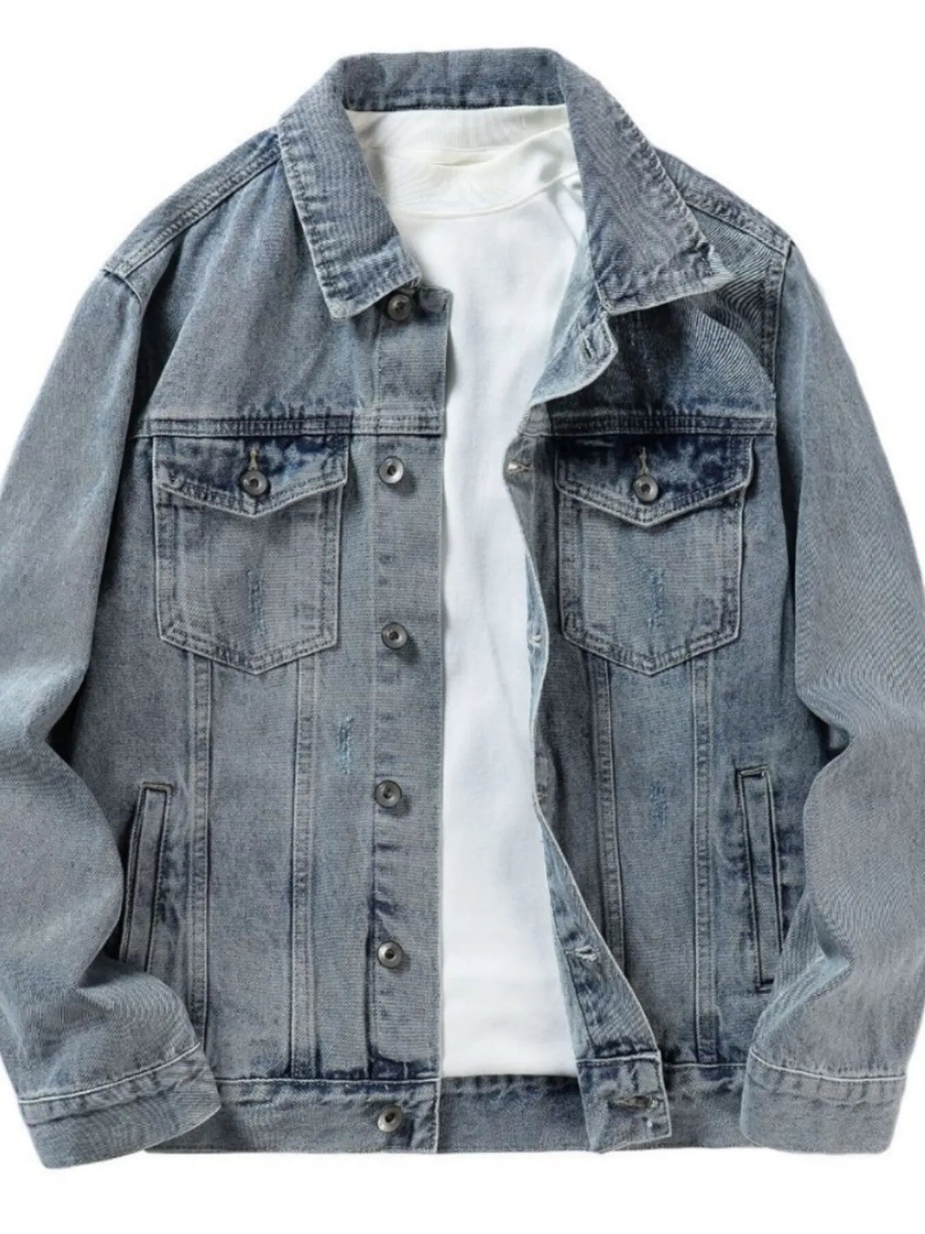 Men's Plus Size Vintage Wash Button Up Denim Jacket