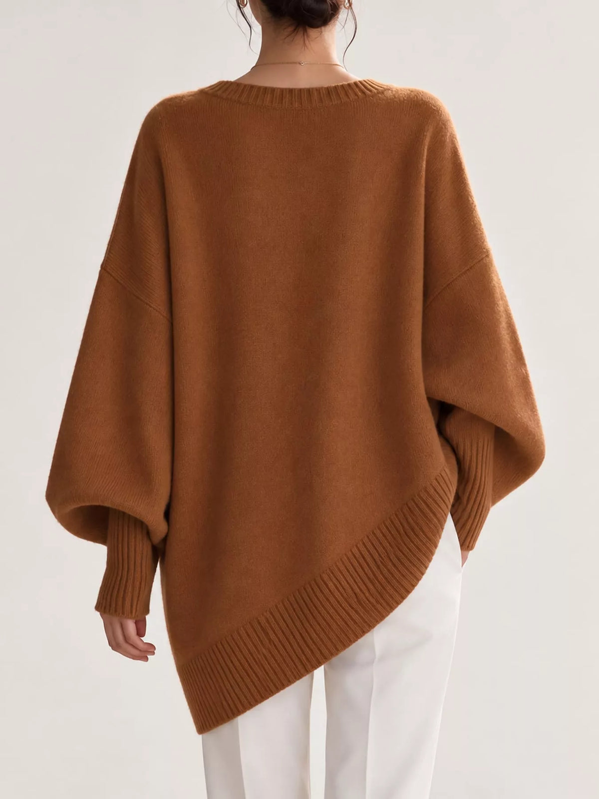 Full Size V-Neck Oversized Batwing Sleeve Sweater Plus Size