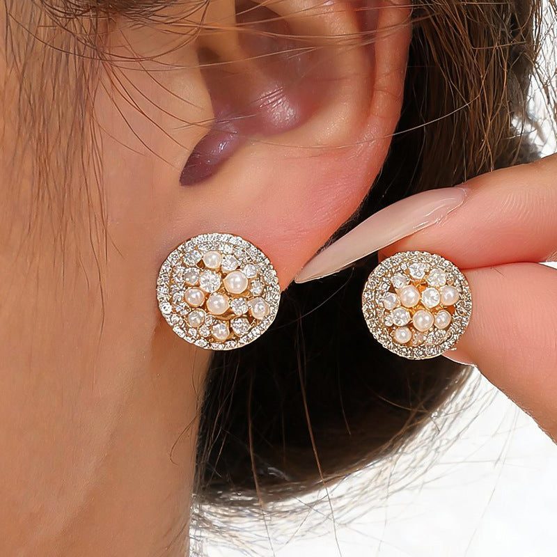 Women French Retro Cubic Zirconia Pearl Stud Earrings,Niche Design Delicate Versatile Fashion Dangle Earrings For Daily Party Occasion Jewelry
