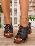 Lace-Up Chunky Heel Eyelet Sandals