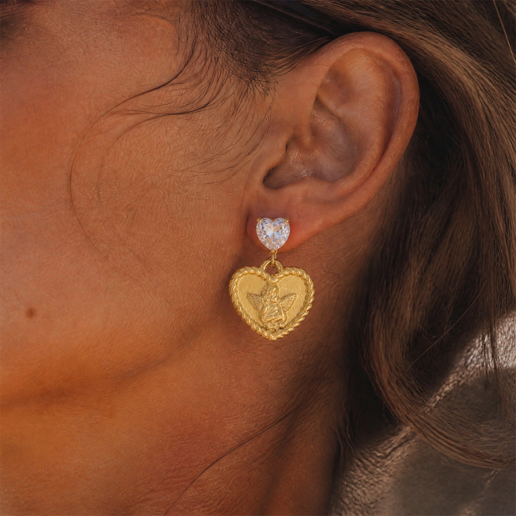 Angel Heart Zircon Drop Earrings