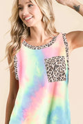 Tie Dye Leopard Print Cotton Sleeveless Top
