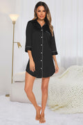 Button Up Collared Night Dress with Pocket