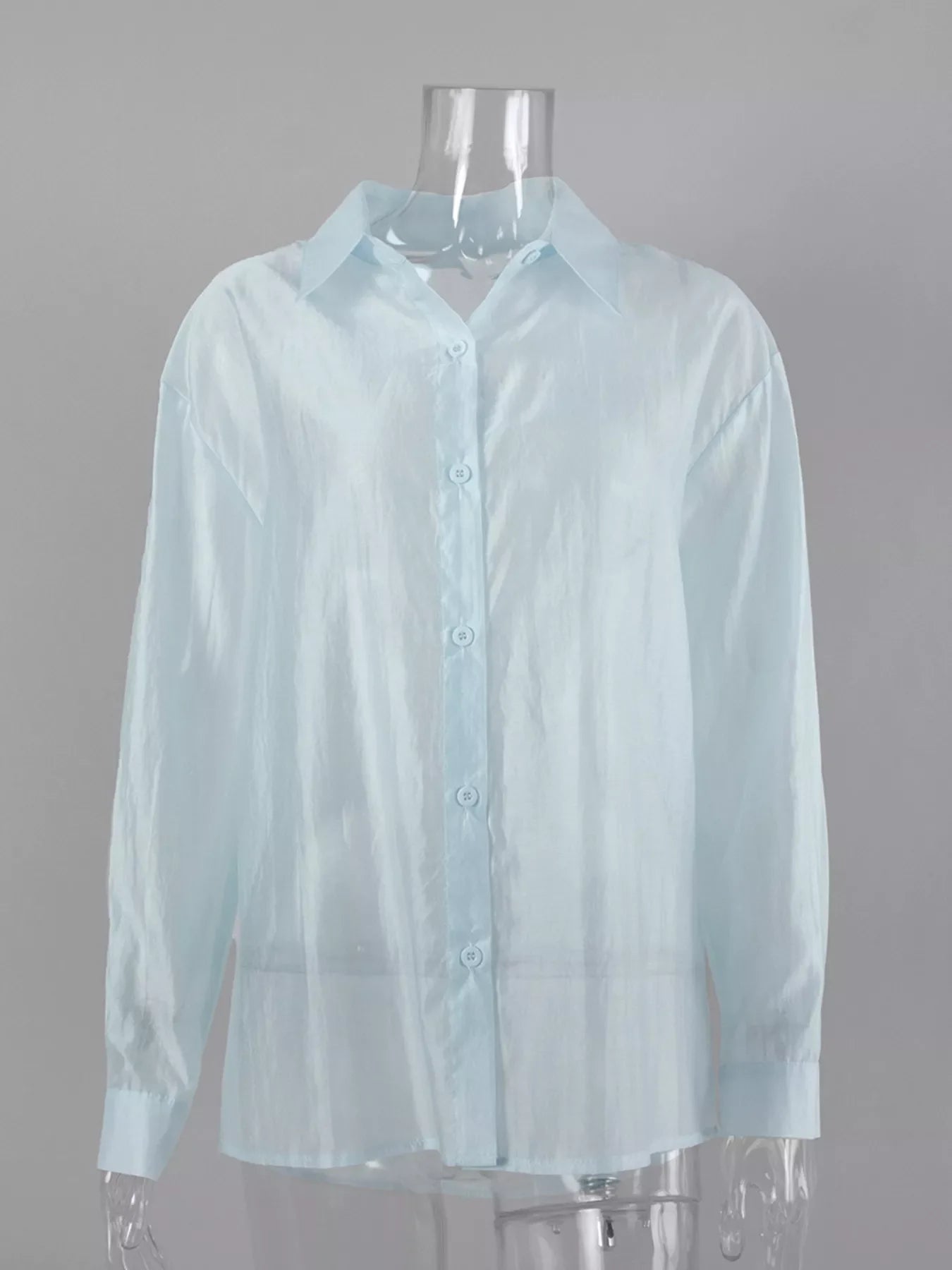 Sheer Oversized Button-Up Shirt