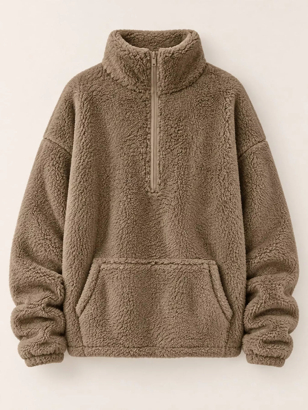 Full Size Sherpa Quarter-Zip Turtleneck Sweatshirt Plus Size