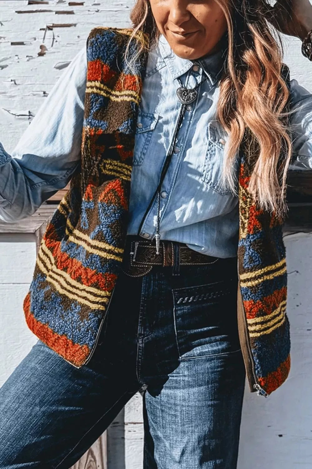 Patterned Fleece Vest Coat