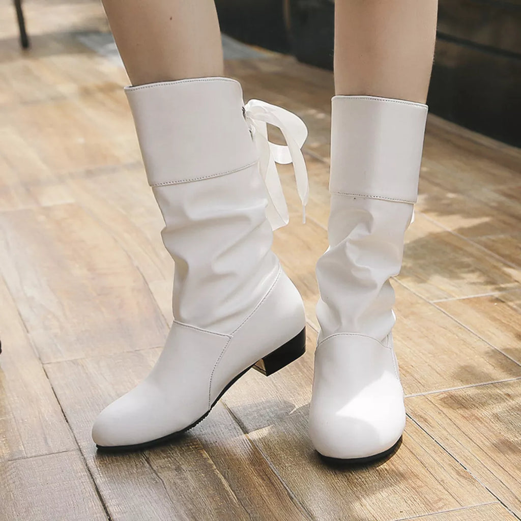 Round Toe Block Heels Boots