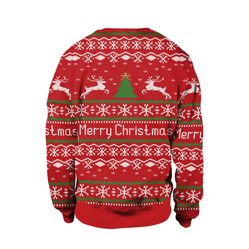 2024 Spring Cross-Border Women's New Christmas Clothing Round Neck Christmas Deer Couple Outfit Digital Printed Sweatshirt