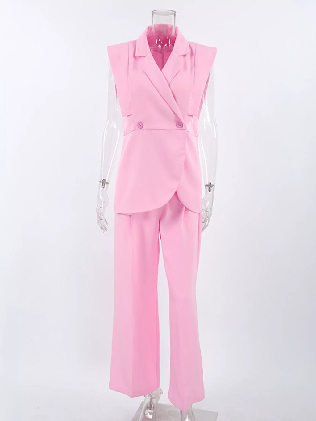 Sleeveless Blazer and Wide-Leg Pants Two-Piece Set