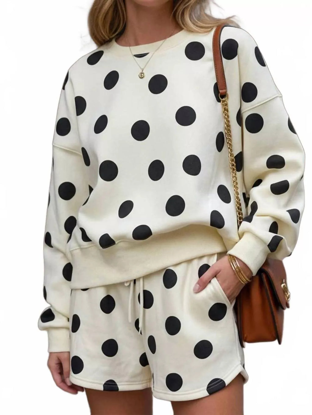 Polka Dot Crewneck Sweatshirt and Shorts Set