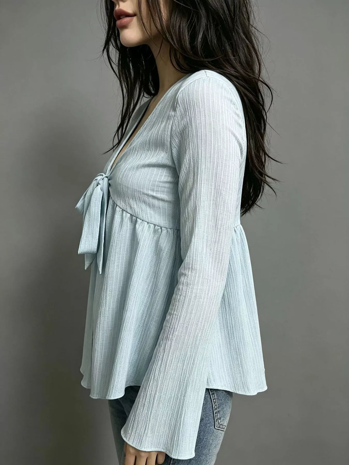 Tie-Front Flare Sleeve Blouse