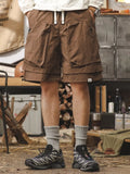 Men's Plus Size Multiple Pocket Layered Cargo Shorts with Drawstring Hem