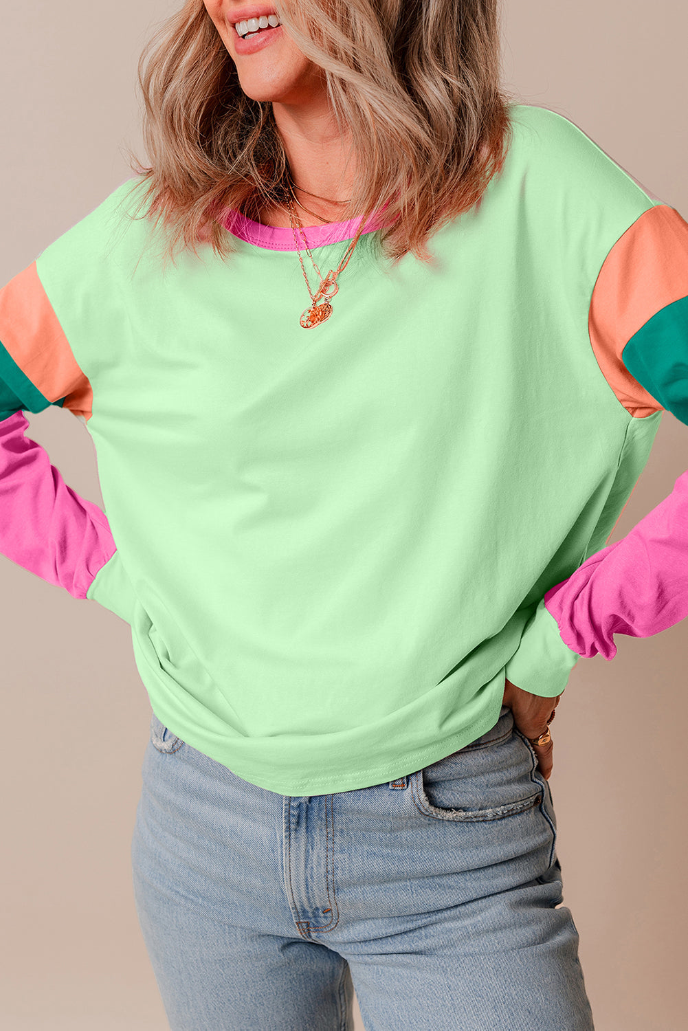 Colorblock Patchwork Long Sleeve Top