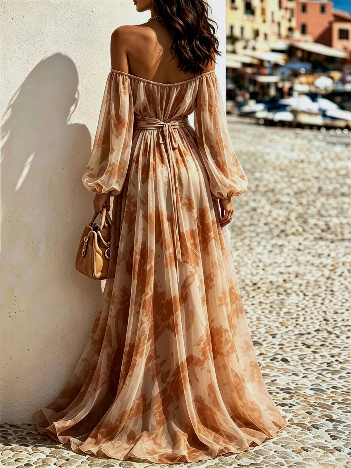 Off-Shoulder Balloon Sleeves Maxi Dress