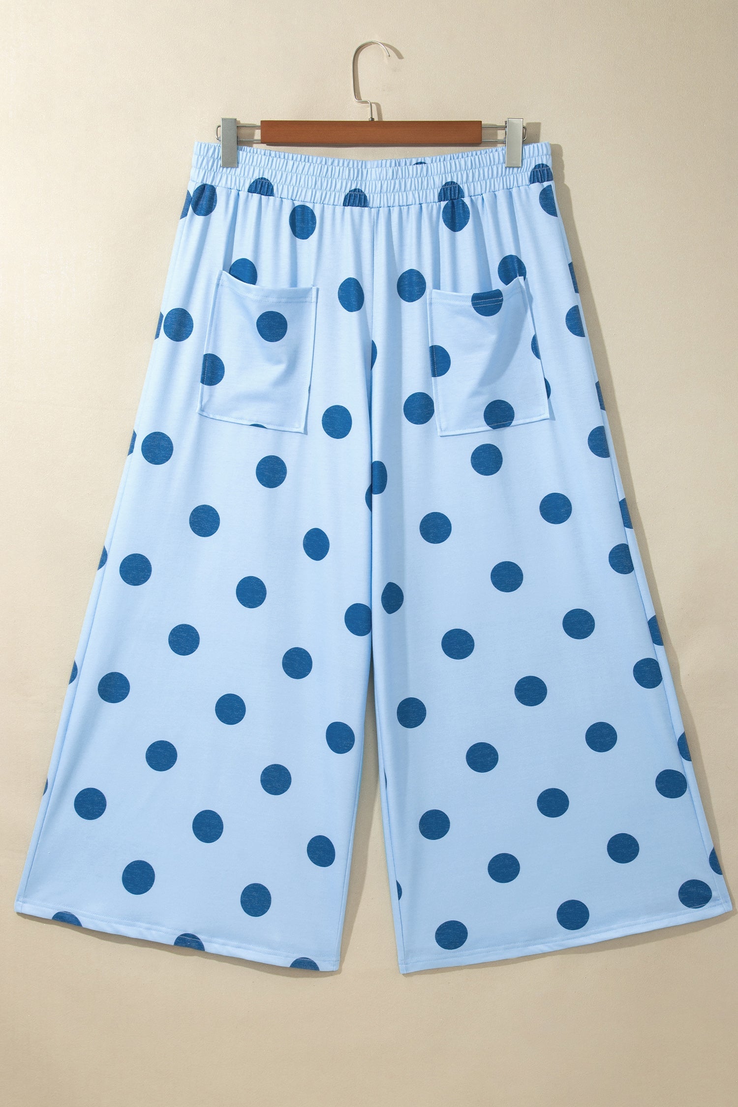 Khaki Polka Dot Elastic Waist Wide Leg Plus Size Pants