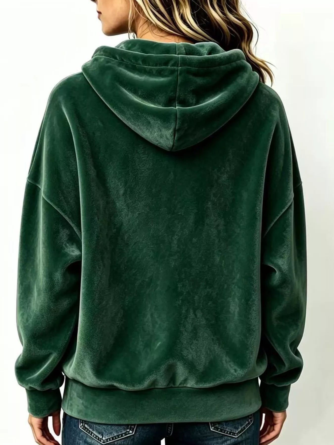 Full Size Drawstring Velvet Long Sleeve Hoodie Plus Size
