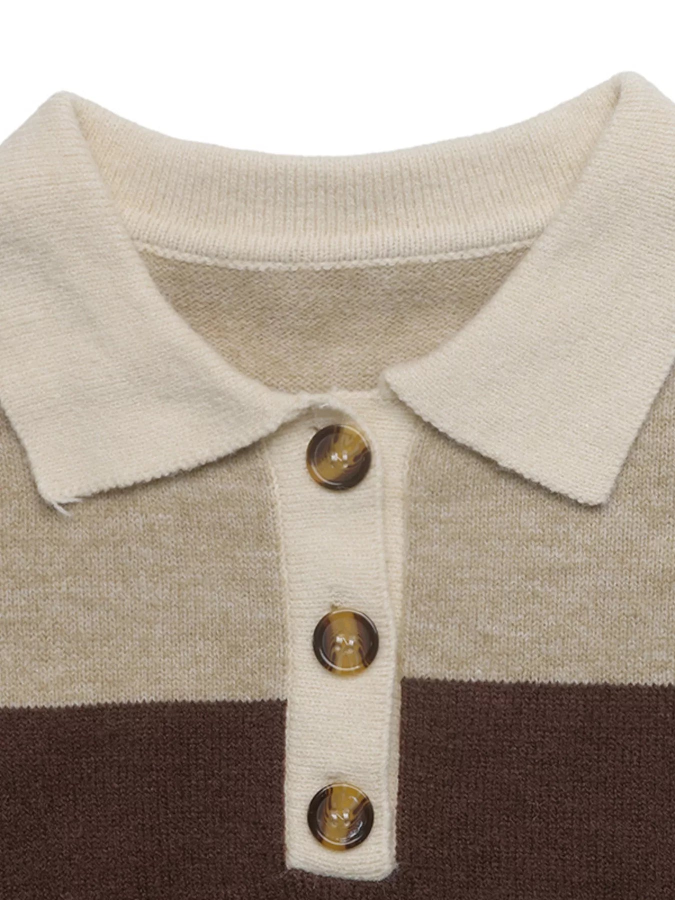 Color Block Polo Collar Sweater