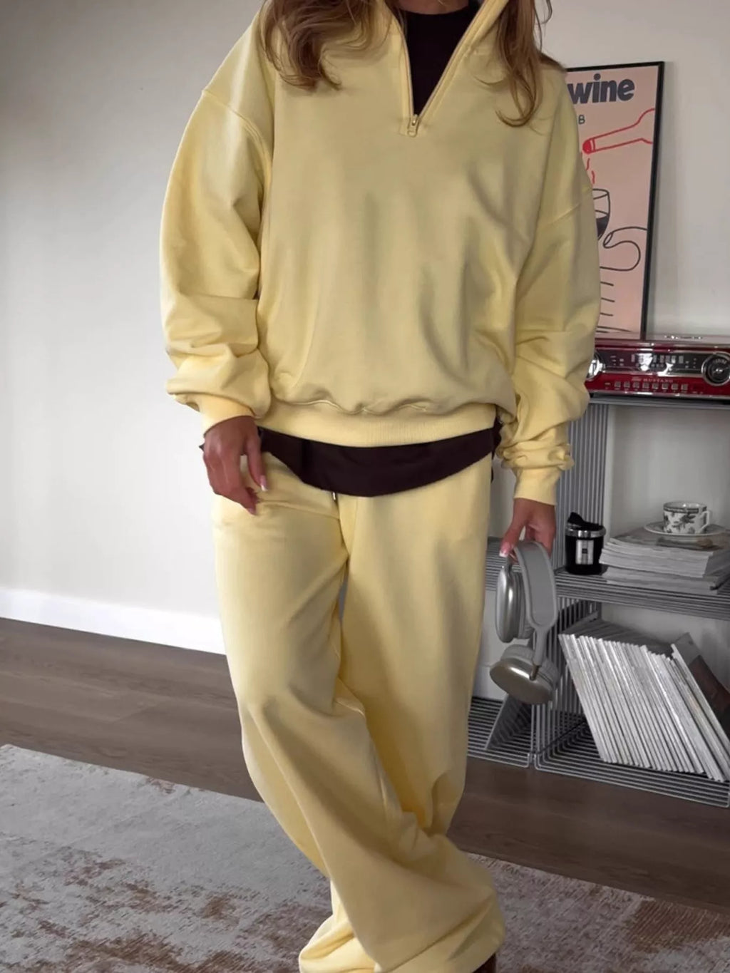 Quarter-Zip Top and Wide-Leg Sweatpants Set