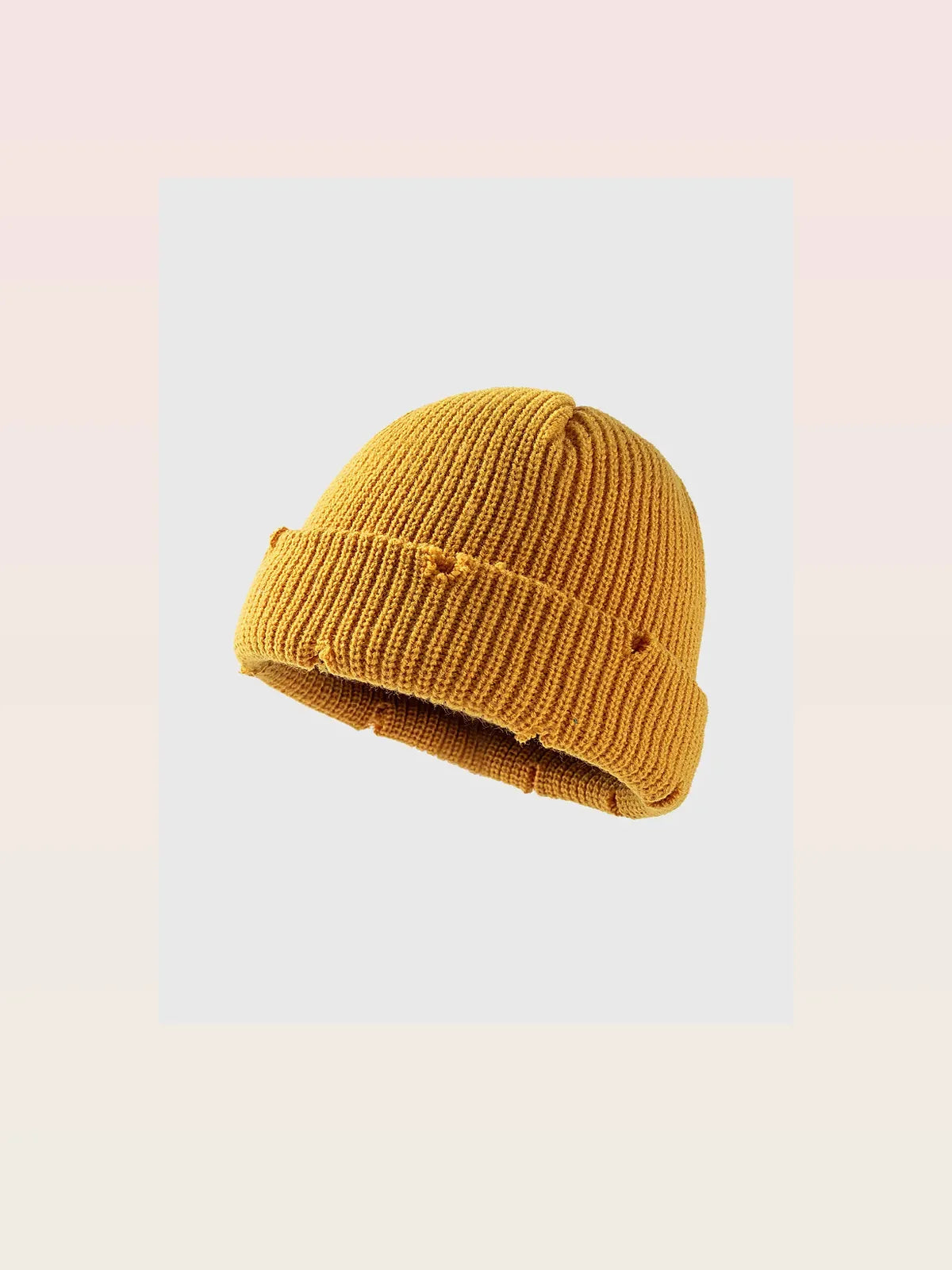 Distressed Cuffed Ribbed Knit Beanie