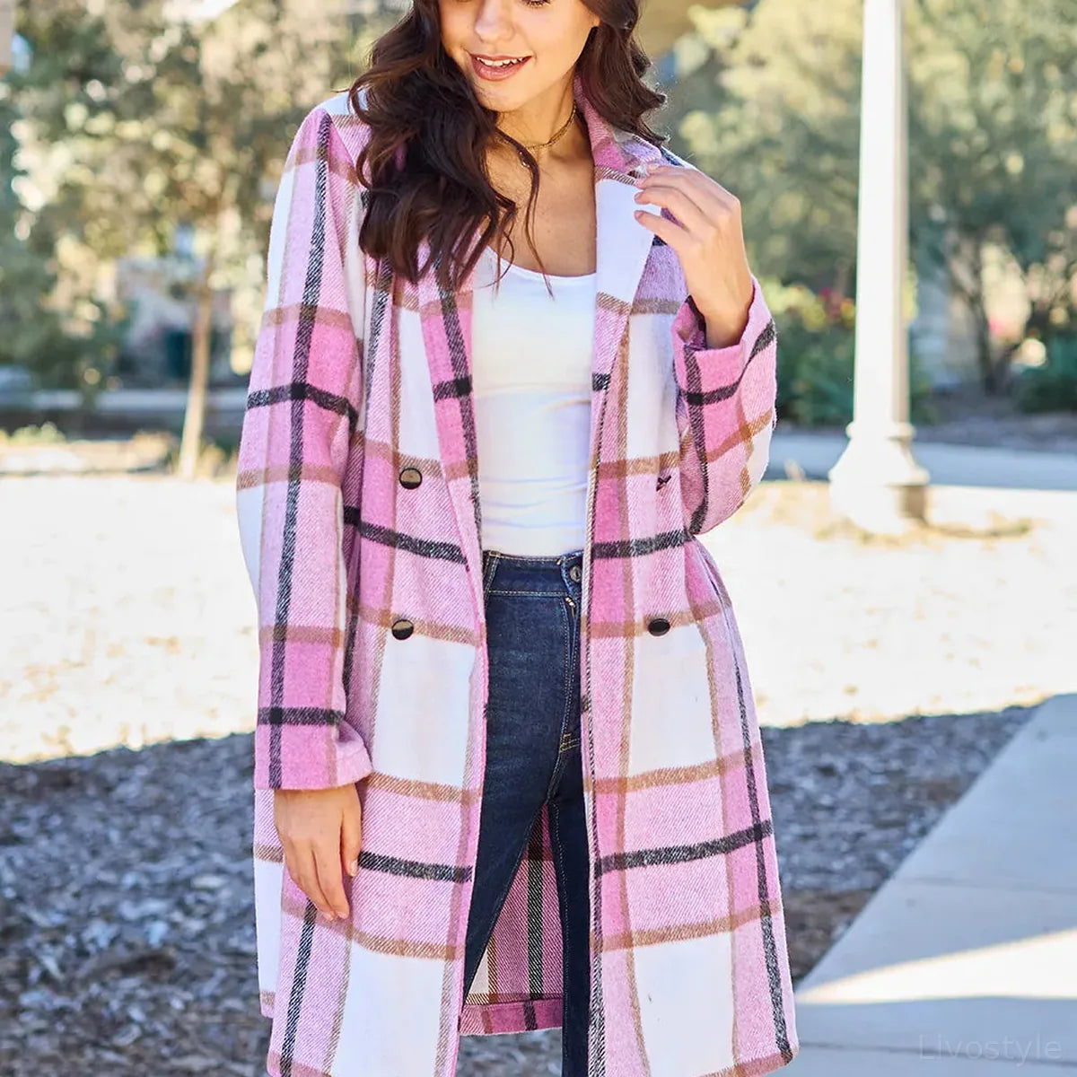 Plaid Button-Up Lapel Collar Coat